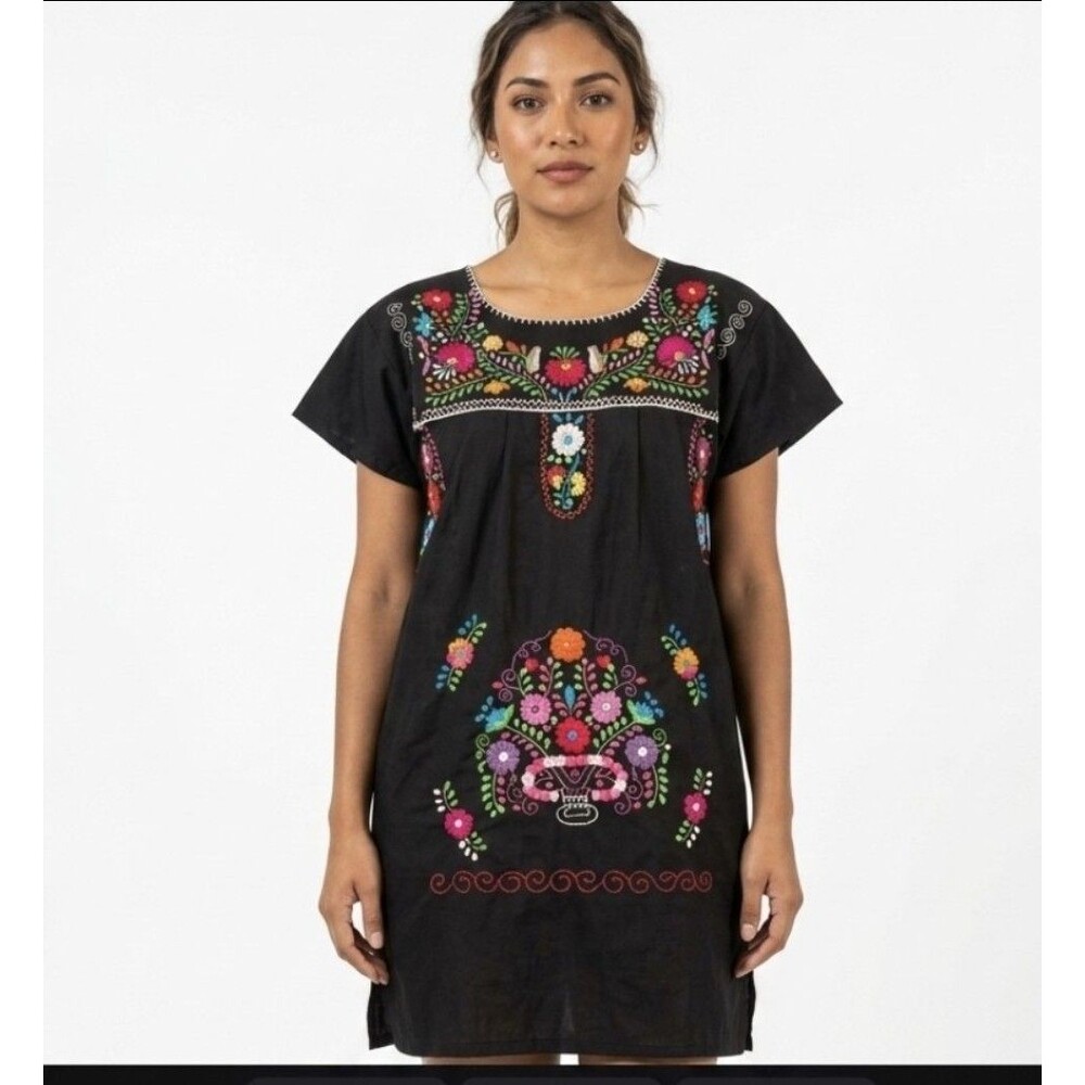 Embroidery Traditional Women's Black Floral Dress Size 8